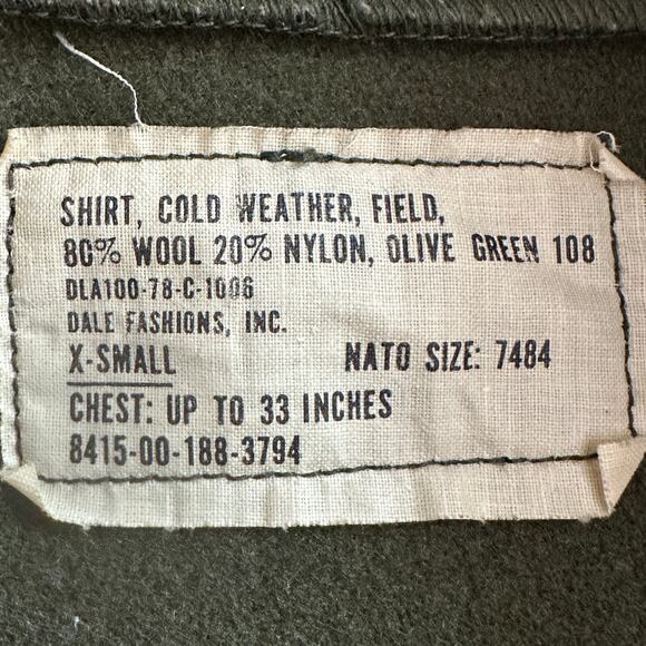 Vintage Army Cold Weather Field Shirt XS Green USA 1970s Wool Jacket EUC - Picture 8 of 10